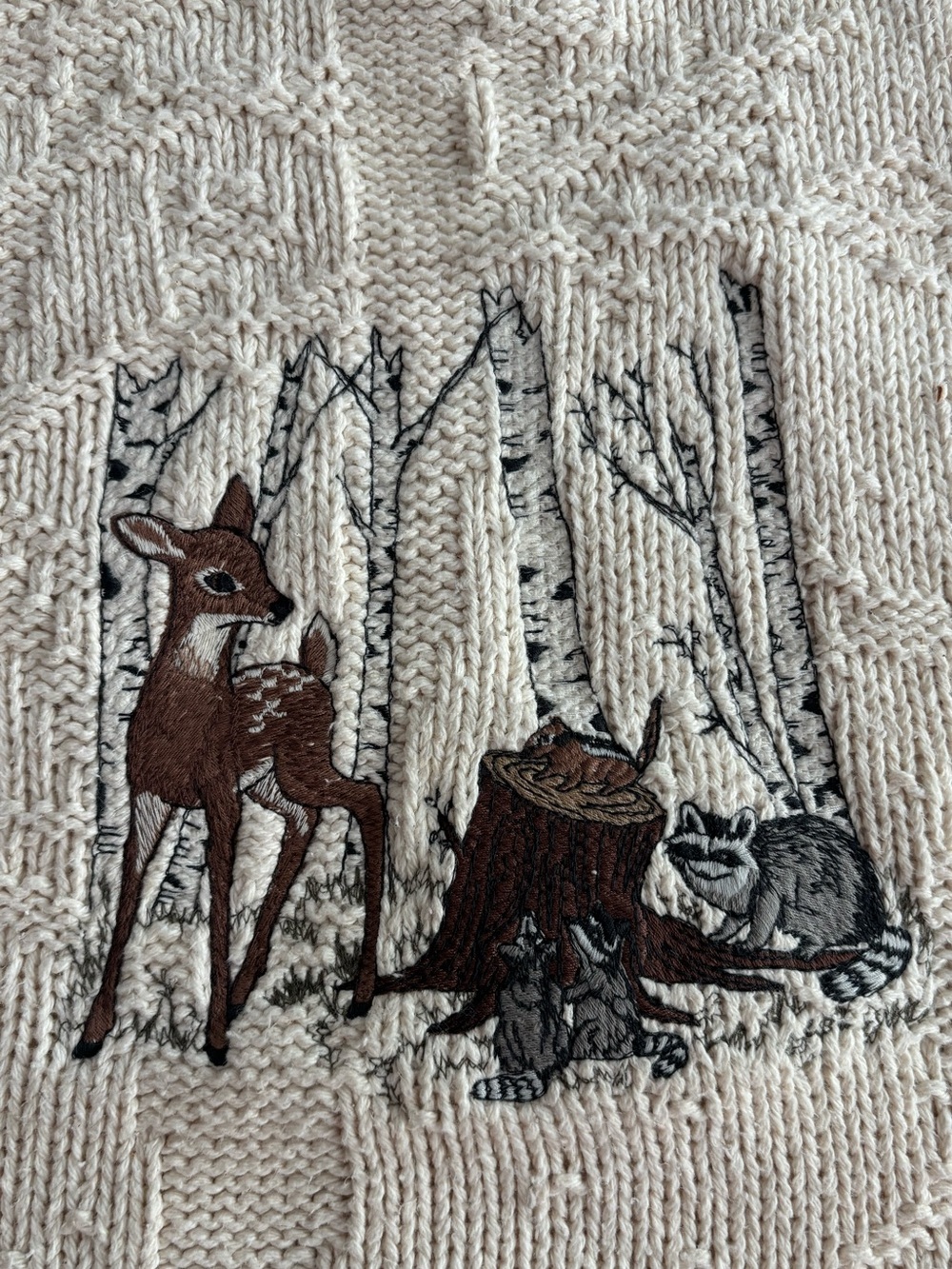 Vintage Jantzen Crewneck Knit Sweater Embroidered Forrest Animals Size L - Picture 3 of 8